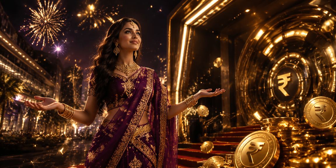 Bright casino and rupee graphics symbolizing entertainment and transactions